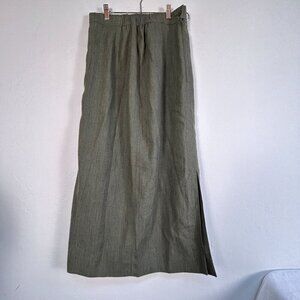 Vintage Alphorn Womens Olive Green Linen Blend Midi Skirt Size 40 Side Slit